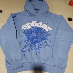 Powder Blue Spider Web Graphic Sweatshirt